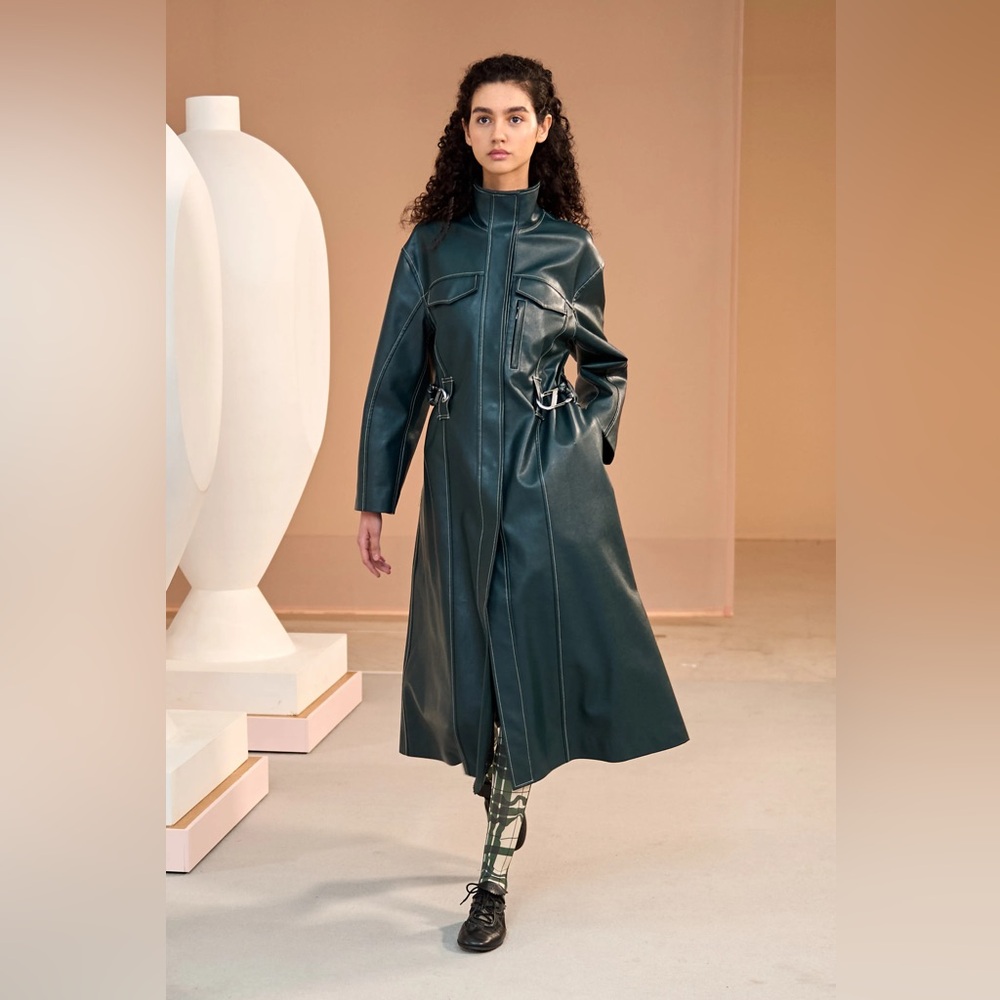 Stine Goya DROPPED SHOULDER HIGH COLLAR COAT - DARK GREEN
